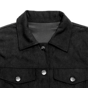 Women's Corduroy Long Sleeve Jacket - Casual Button-Up Coat With Flap Pockets, Fall & Spring Fashion Outerwear