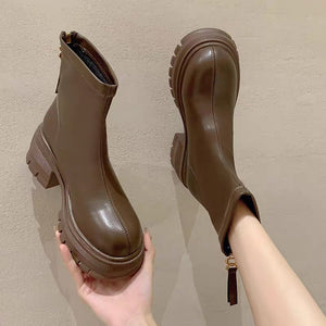 Height-increasing White Platform Thick Sole British Style Ankle Boots