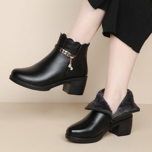 Middle-aged And Elderly Mid-age Warm Short Boots Anti-slip Leather Shoes
