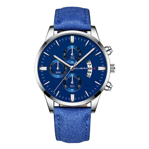 Fashion Sport Men's Stainless Steel Case Leather Band Quartz Analog Wrist Watch