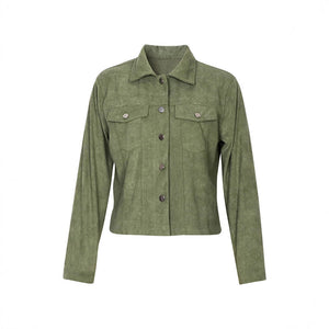 Women's Corduroy Long Sleeve Jacket - Casual Button-Up Coat With Flap Pockets, Fall & Spring Fashion Outerwear