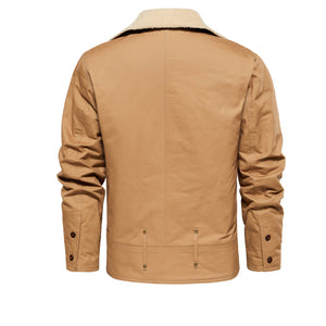 Men's Work Jacket With Multiple Pockets, Collared, Thickened, Autumn & Winter Warm Outerwear