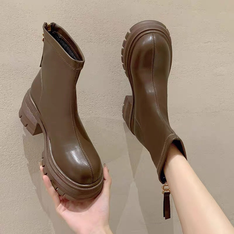 Height-increasing White Platform Thick Sole British Style Ankle Boots