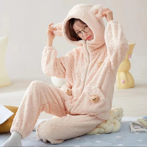 Thick Flannel Warm Loungewear Pajamas Suit