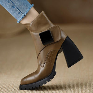 Retro Soft Sole Chunky Heel Ankle Boots For Women