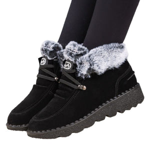 Women's Flat Round-Toe Laced Faux Fur Thicker Short Boots