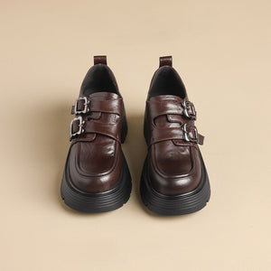 Retro Leather Skirts And Height-increasing Single Shoes