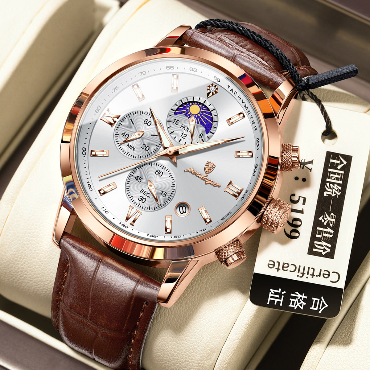 Men's Watch With Moon Phase And Multi-function Chronograph