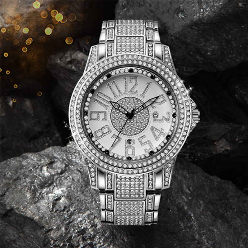 Men's Diamond Fashion Alloy Strap Date Quartz Watch