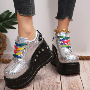 Punk Shiny Leather Rivet Thick Sole Casual Platform Shoes