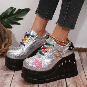 Punk Shiny Leather Rivet Thick Sole Casual Platform Shoes