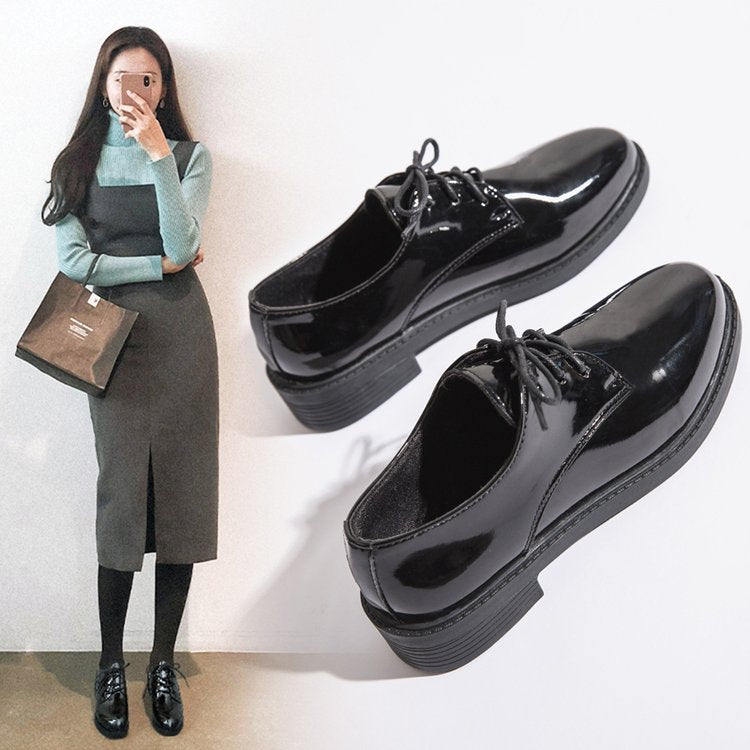 Black Retro Student Flat Hong Kong Style Casual Loafers
