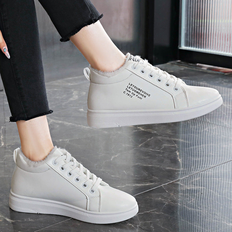 Women's Cotton Shoes With Fleece Sports Flat Sneakers