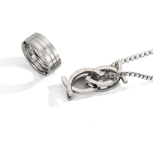Unisex Stainless Steel Deformation Kissing Fish Ring For Men Women Engraved Forever Statement Rings Chain Jewelry Gift