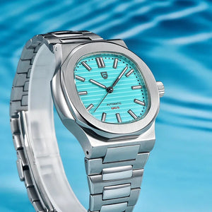 Men's Stainless Steel Automatic Mechanical Waterproof Barrel-shaped Wristwatch