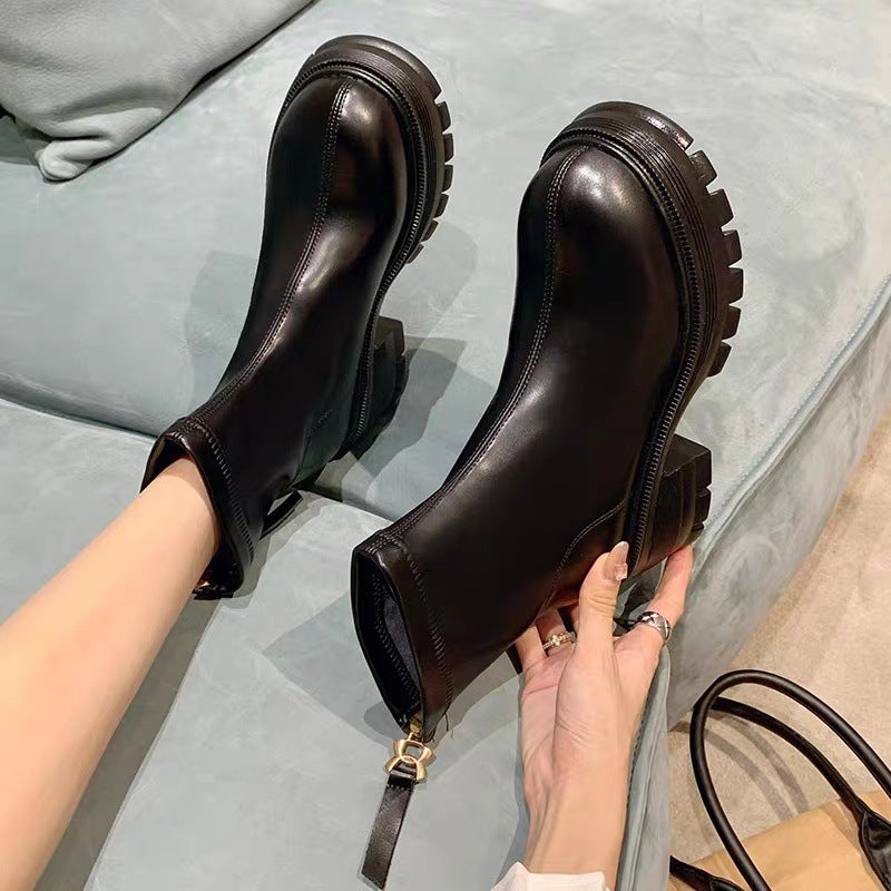 Height-increasing White Platform Thick Sole British Style Ankle Boots