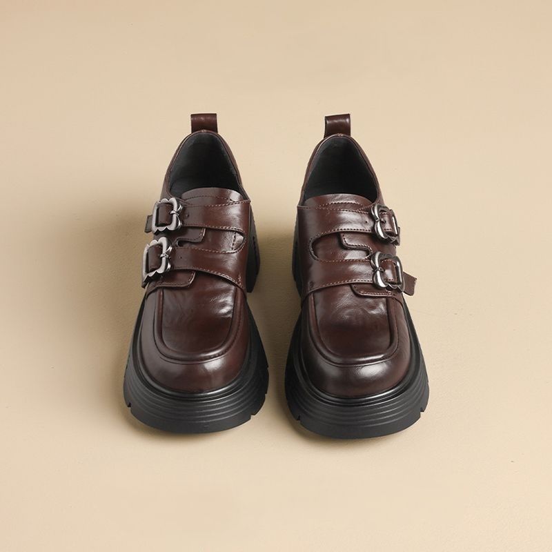 Retro Leather Skirts And Height-increasing Single Shoes