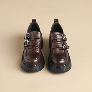 Retro Leather Skirts And Height-increasing Single Shoes